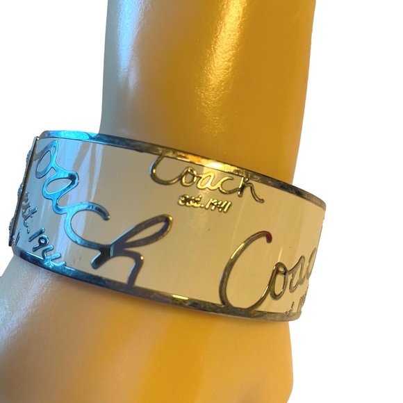 Coach Signature Bangle Bracelet in Cream and SIlver